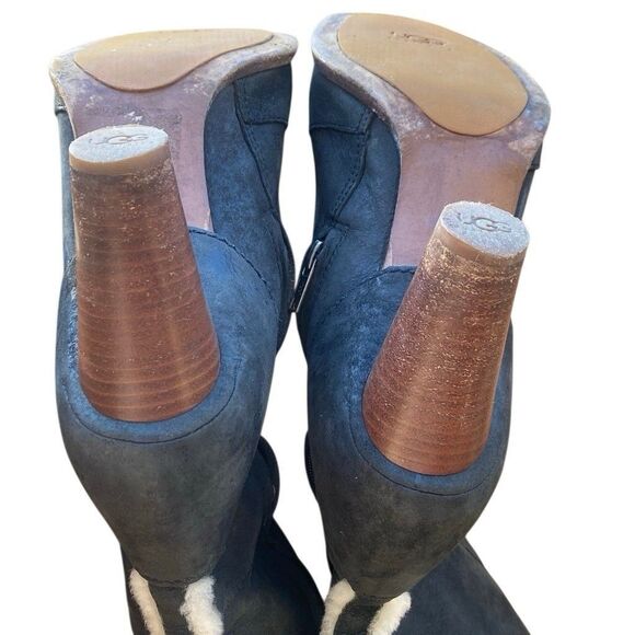 Ugg Camille Oil Rubbed Leather Lace Up Knee High Heeled Boots Black Size 11 5488 - Picture 7 of 11